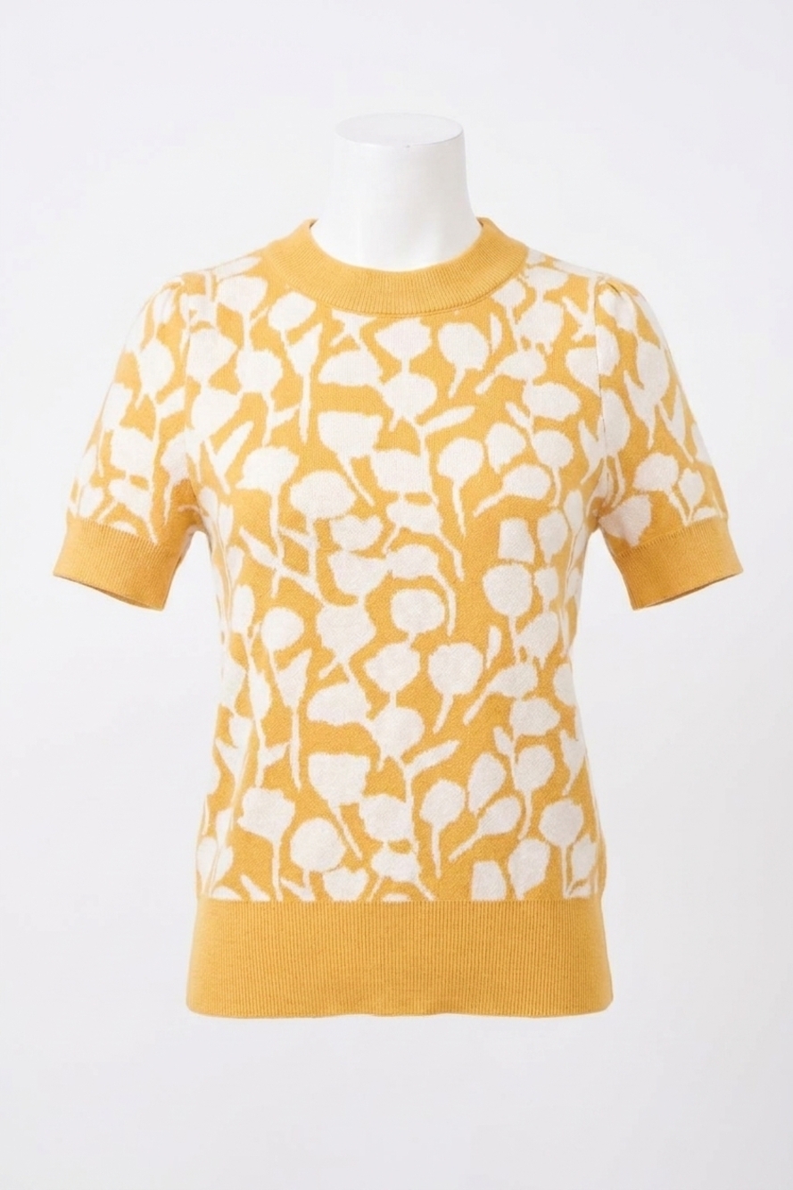 NEW AND THE WHY love you so short sleeve sweater in mustard
